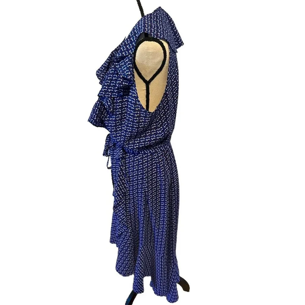 Max Studio Maxi Dress Size Large Blue Floral Asymmetrical Wrap Around - Picture 3 of 9